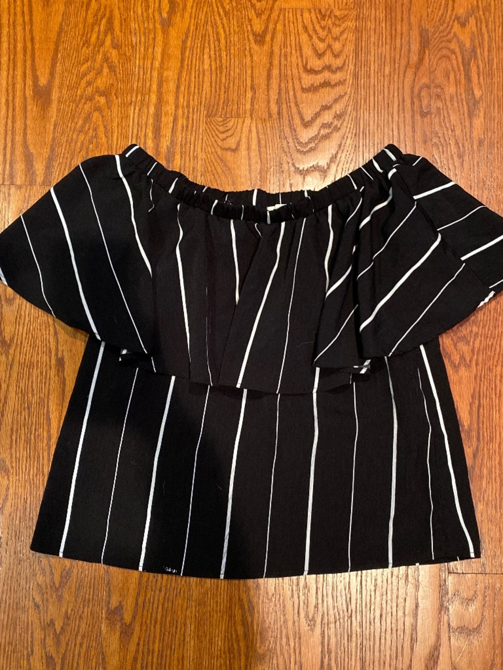 LA HEARTS BLACK AND WHITE STRIPED OFF THE SHOULDER TOP